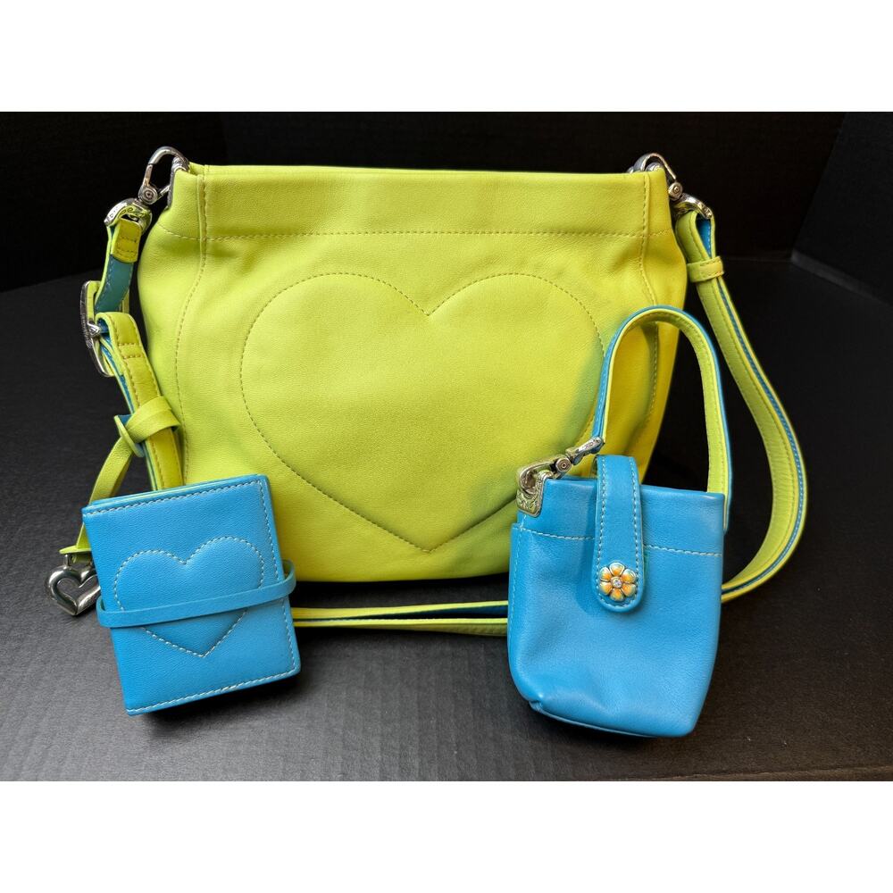 Brighton Heart Stitched Lime Green Small Reversible Leather Purse + Extras